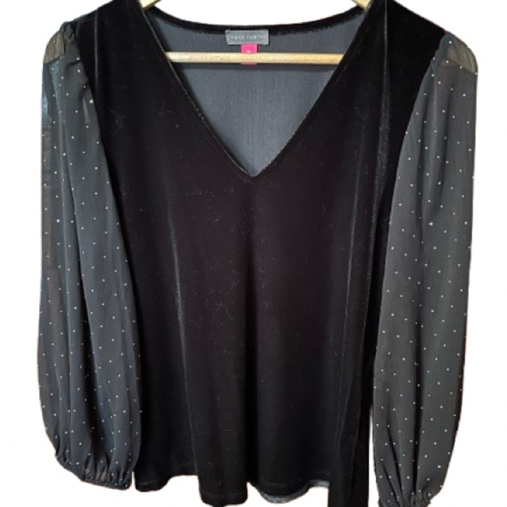 NWT Vince Camuto Confetti Ready Rich Black Velvet Blouse Size Medium
